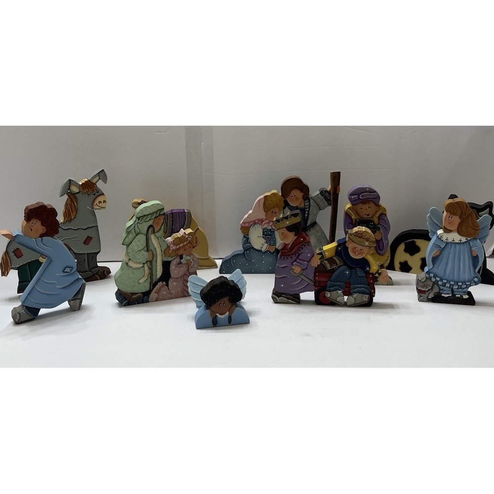 Christmas Children's Wooden Nativity Set Hand Painted Whimsical Christmas Play